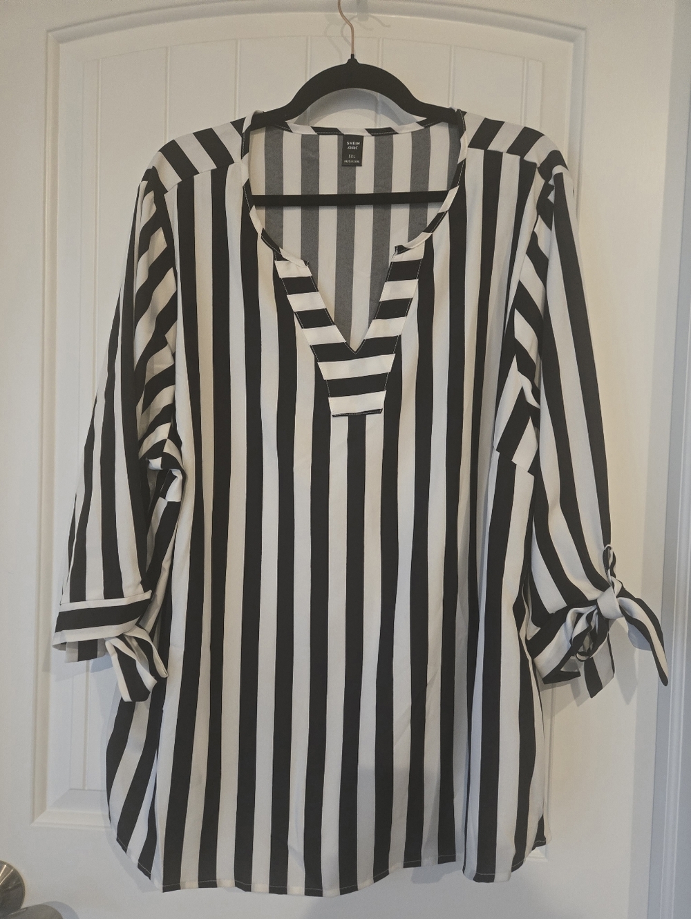 Silky Black And White Striped Blouse